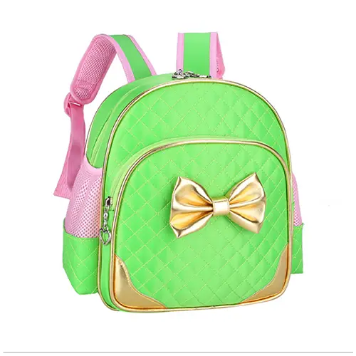 Quilted Pink Backpack with Golden Bow Accent and Customizable Logo